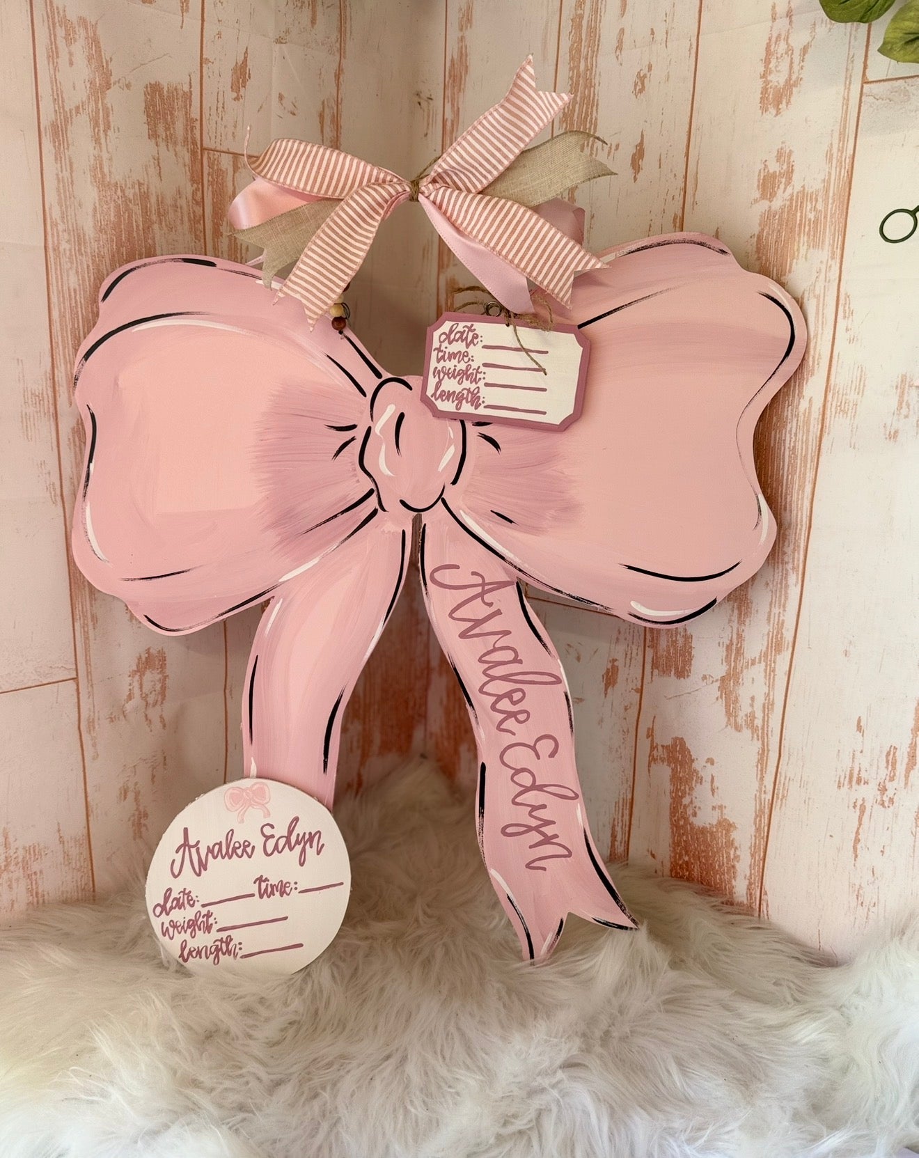 Bow Birth Announcement door hanger